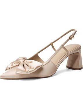 Women’s Gold Bow Pointed Toe Pumps 2.8" Thick Chunky Buckle Strap Mid Low Heels